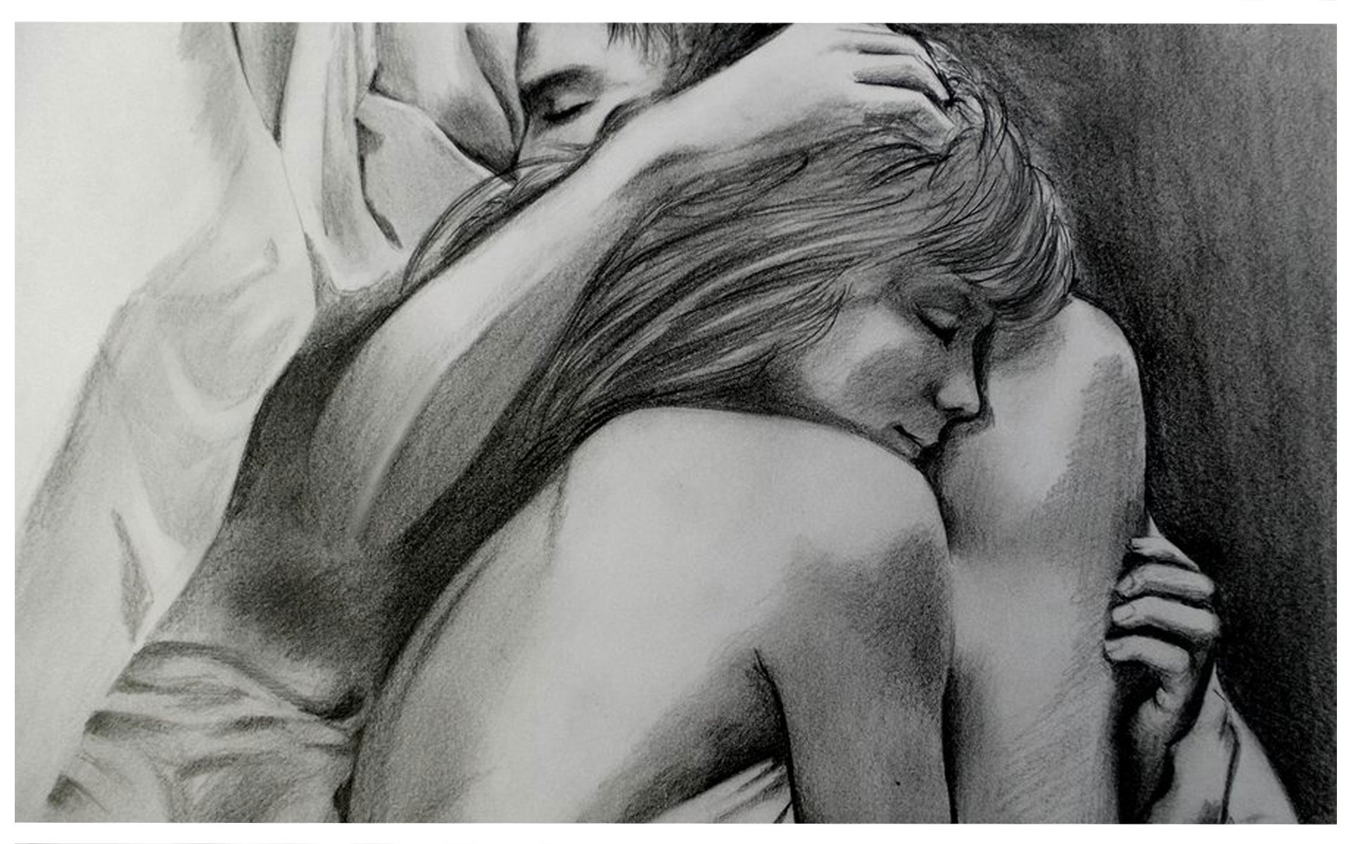 Drawings of love between a man and a woman.