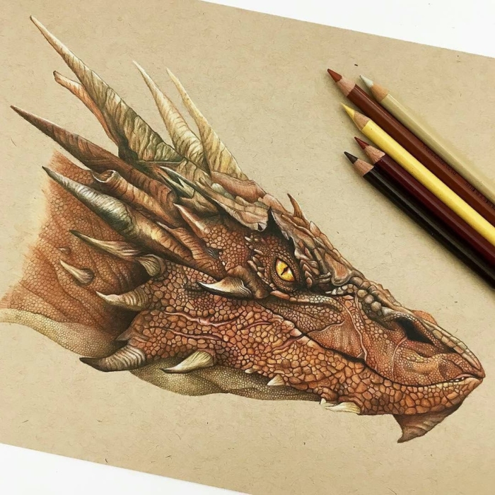 realistic dragon drawing with color