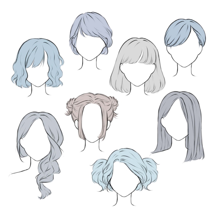 スケッチ用のヘアスタイルの図面と写真