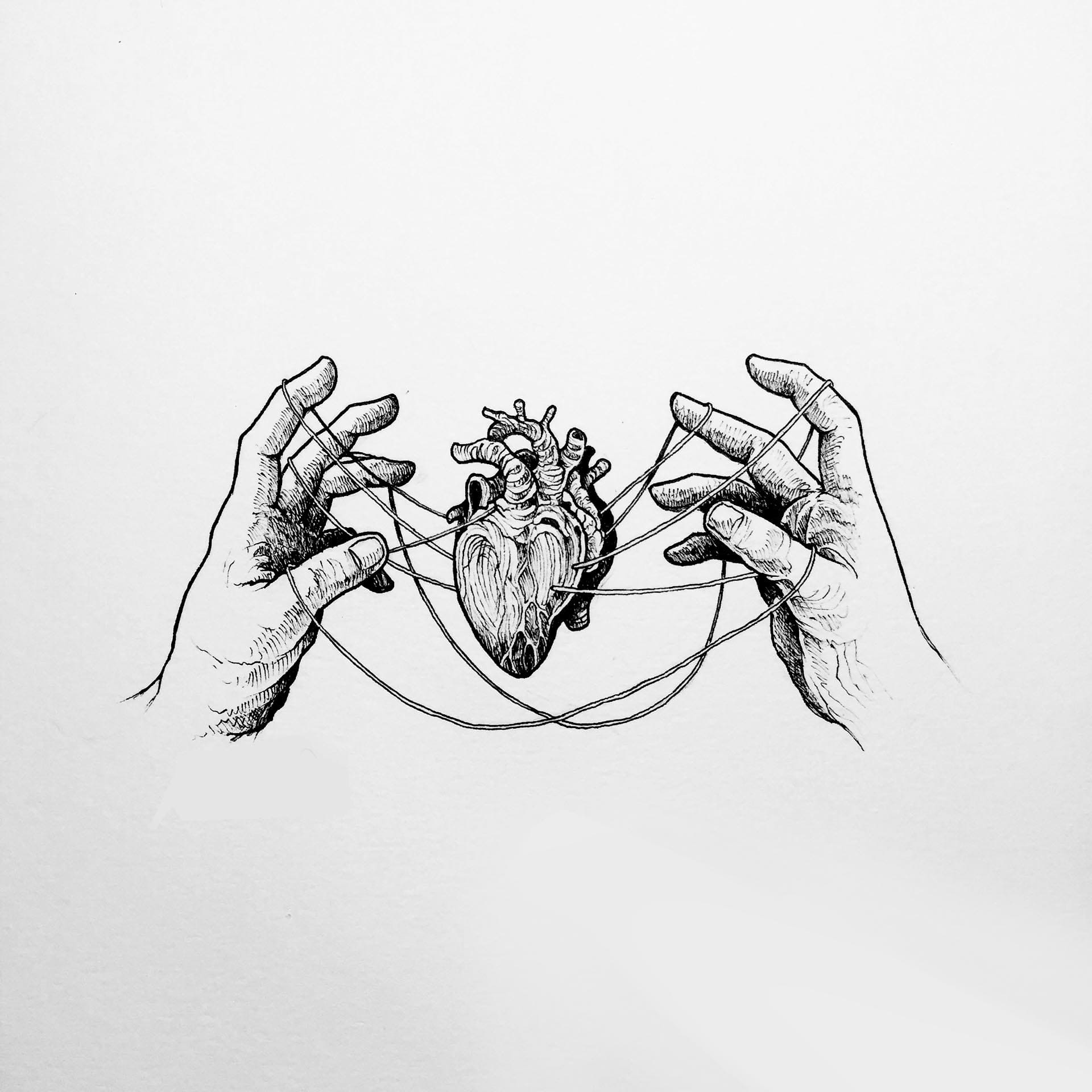 Сердце черной ручкой