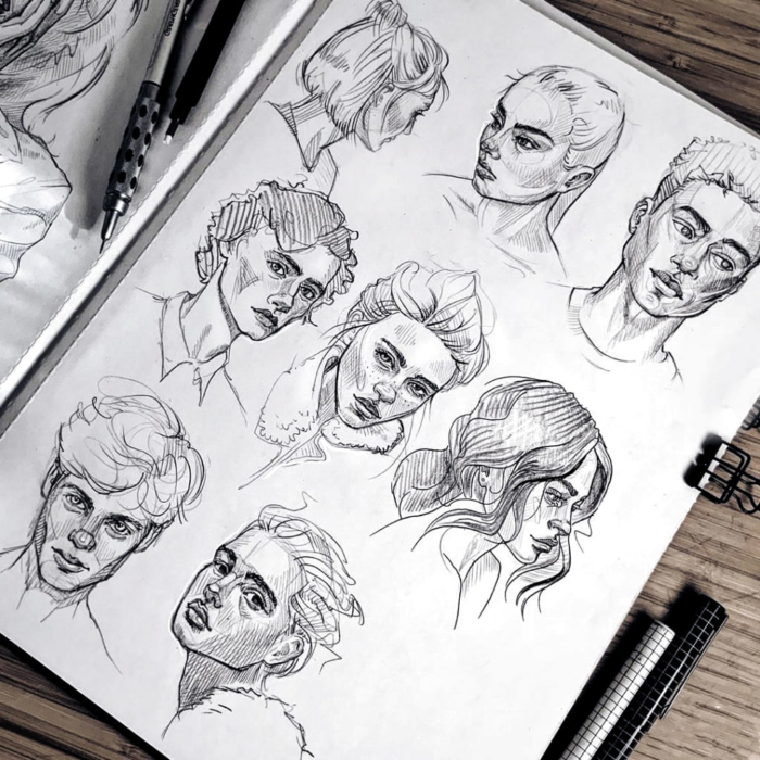 Portréty kreslené tužkou - 100 kreseb ke skicování zdarma