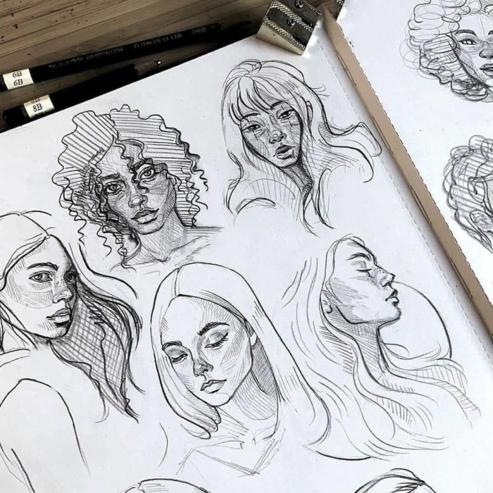 Retratos desenhados a lápis - 100 desenhos para esboçar de graça