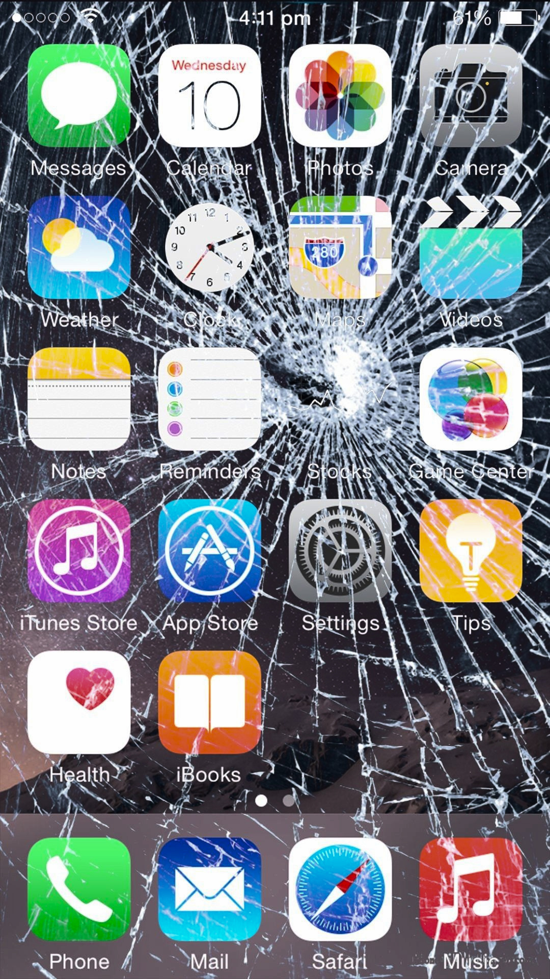 Скриншот разбитого экрана айфона