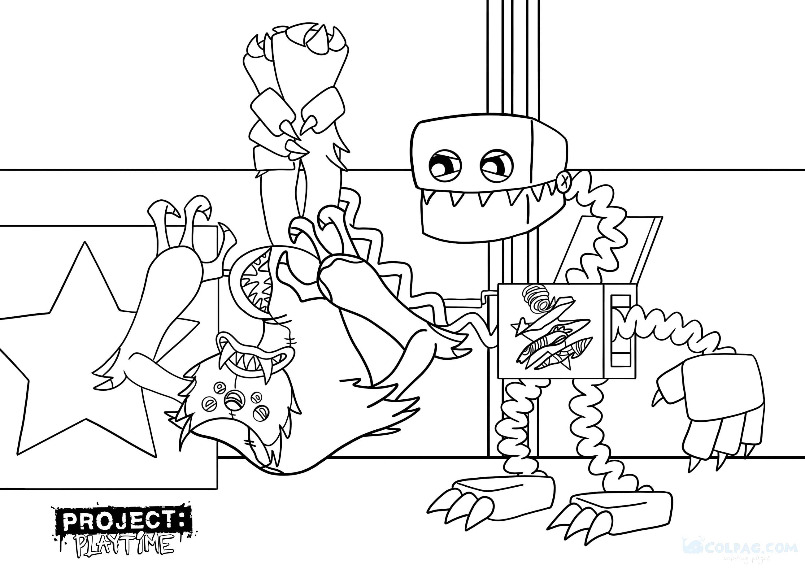 Coloring page Project Playtime : Boxy Boo leaping. 2