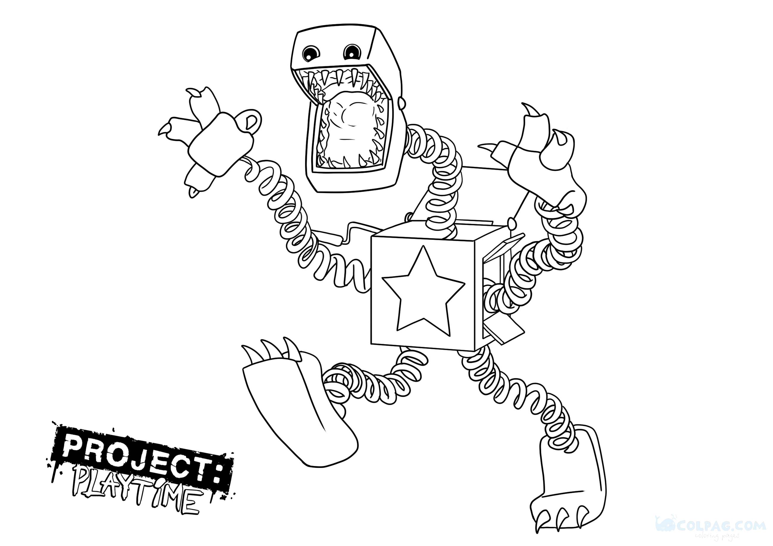 Coloring page Project Playtime : Boxy Boo being joyful. 74