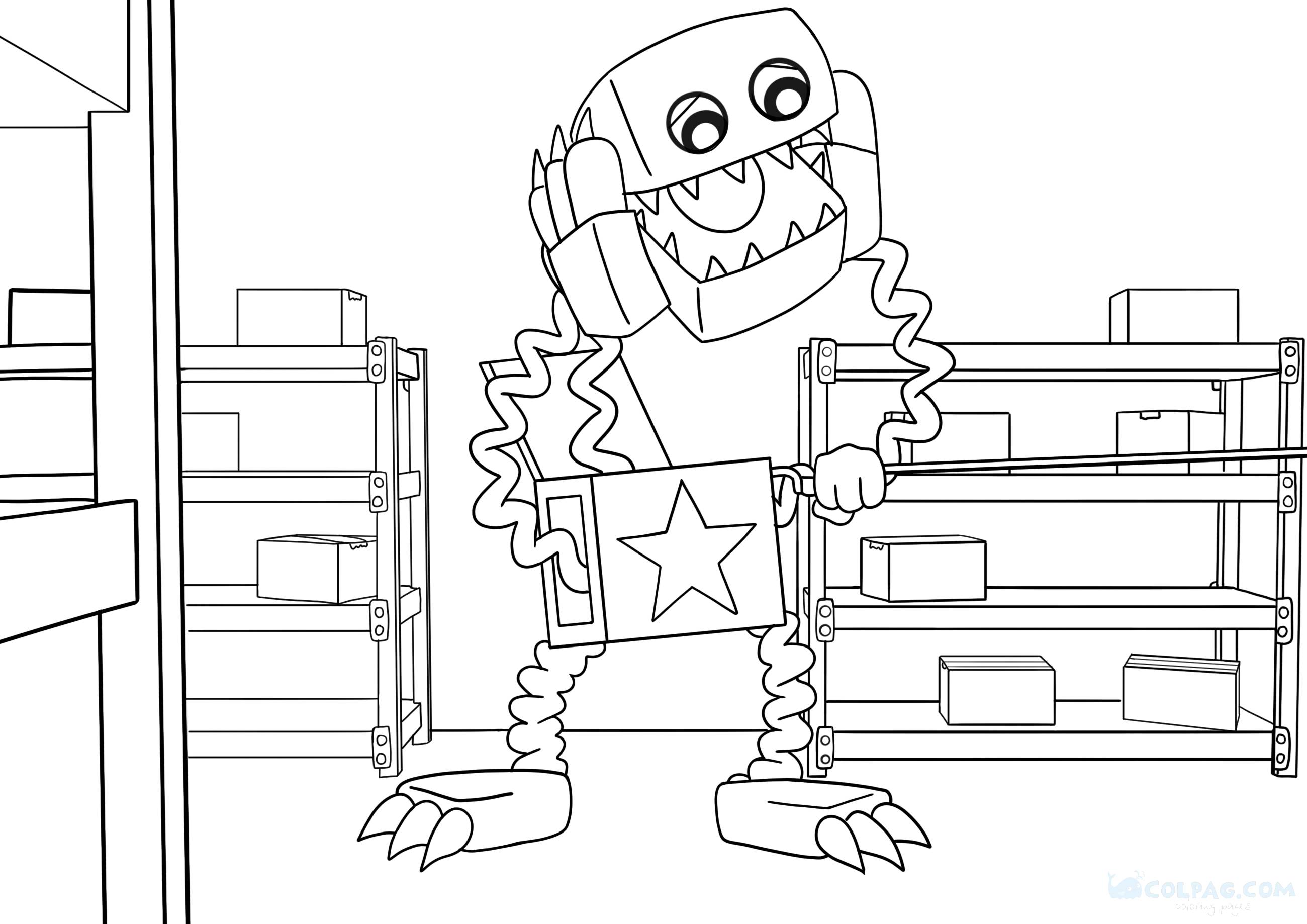 Coloring page Project Playtime : Boxy Boo being joyful. 74